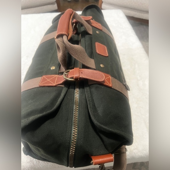 Vintage Dakota Utility Duffle Weekender Bag Dark Green Leather Straps 22” x 17” - Picture 4 of 16